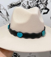Western Faux Leather  Turquoise Stones Hat Band 2 Colors Available 