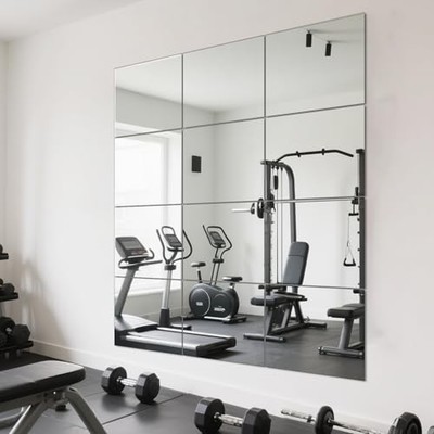 Full Length Wall Mirror Tiles, HD Glass Home Gym Mirror, 12Pcs 12''x10'' Wall 