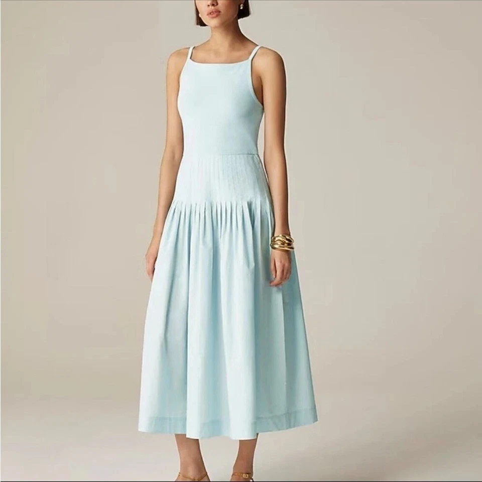Vestido misto J Crew feminino Pintuck cor Edgewater grande - Imagem 2 de 4