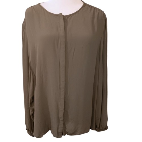 C&A (European) Blouse Top Olive Green Peasant Lagenlook Minimalist Flowy XL/46 - Picture 5 of 6