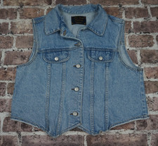 VTG 90s Be Bop Denim Vest Top Womens L Light Wash Pointed V Hem USA Made