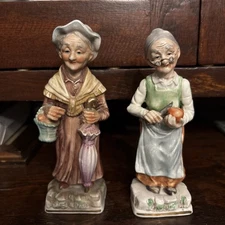 Vintage 1950’s Norleans Old Women With Umbrella and Peeling Apple Porcelain 