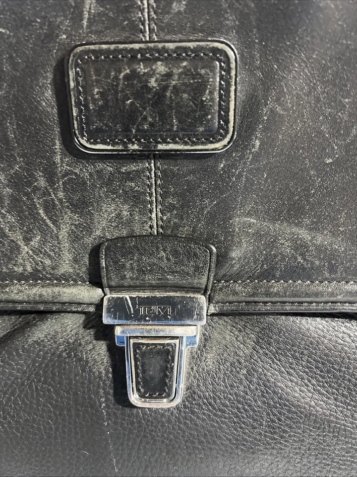 TUMI 3 Section All Leather Black Briefcase Flapover handle Business Professional - Image 2 of 4