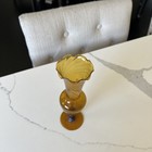 Vintage Amber glass pedestal bud vase swirl scalloped top Hand Blown 8" — photo 2
