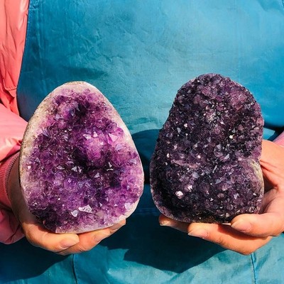 3.05LB 2pc Natural Uruguayan Amethyst Quartz Cave Geode Crystal Specimen Healing