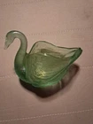 Vintage Fenton Green Vaseline? Glass Open Back Swan Figurine Trinket Dish