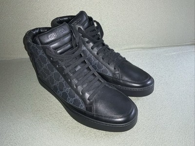 Gucci 426188 Men s Black GG Monogram Canvas Leather High Tops Size 6