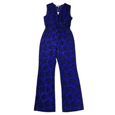 Diane von Furstenberg Royal Blue Printed Silk Sleeveless Jumpsuit 495