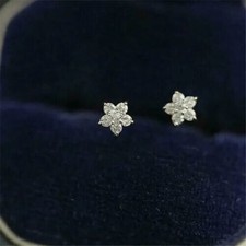 1Ct Round Cut Real Moissanite Flower Stud Earrings 14K Yellow Gold Plated