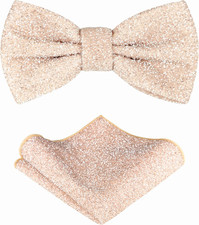 TIE G Men's Glitter Velvet Bow Tie  Pocket Square Set in Gift Box for Wedding,