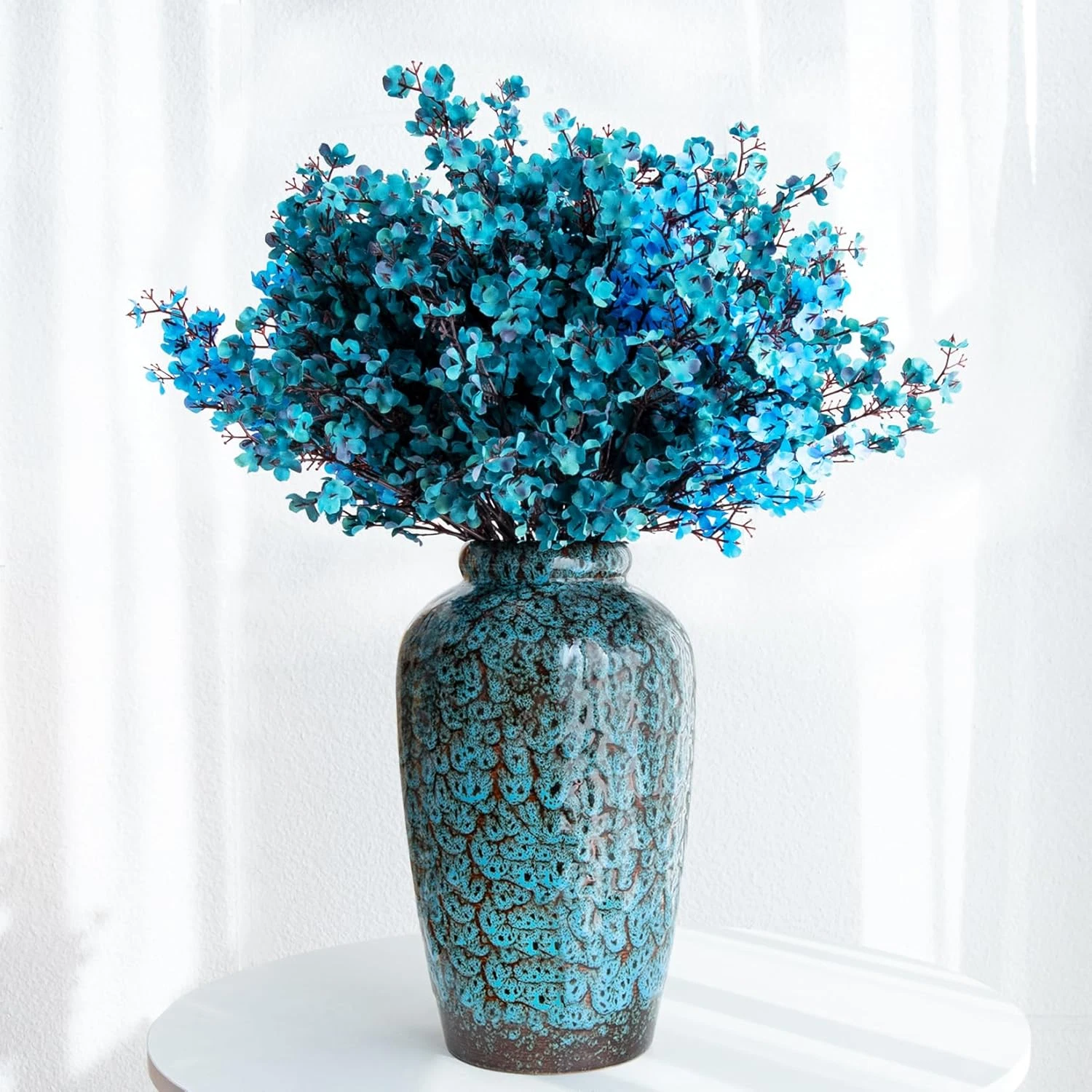 Stylish 11-Inch Glazed Blue Ceramic Flower Vase for Home Decor & Gifts