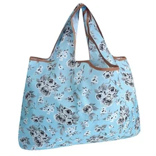 Large Foldable Tote Nylon Reusable Grocery Bags, Gray Floral