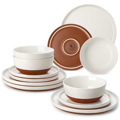 MALACASA 12/16/18/24-Piece Stoneware Dinnerware Set Bowls and Plates Set for 4/6