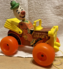 Vintage 1965 Fisher Price - Jolly Jalopy - Circus Clown Wooden Pull Toy 724