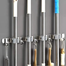 Broom Holder and Garden Tool Garage Organizer 4 Slots 5 Hooks for Rake Mop Wall