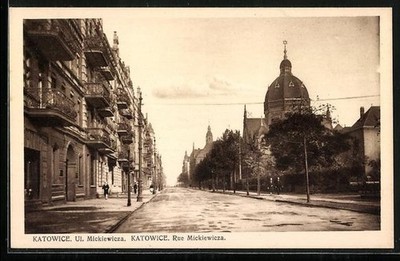 Ansichtskarte Katowice, Synagoge in der Rue Mickiewicza 