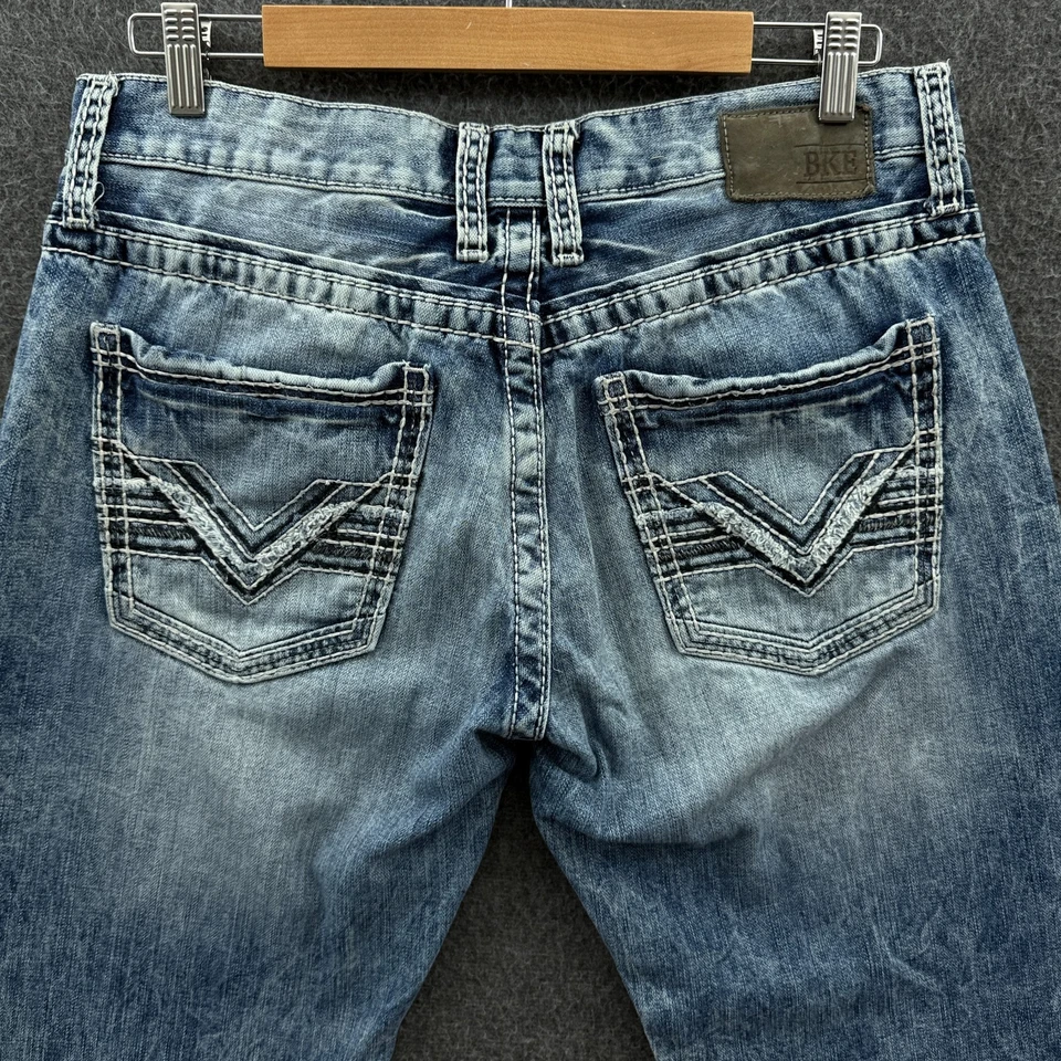 Pantalones de mezclilla BKE para hombre 33x29 azul Carter rectos desgastados lavado medio 33S Foto 4 de 4