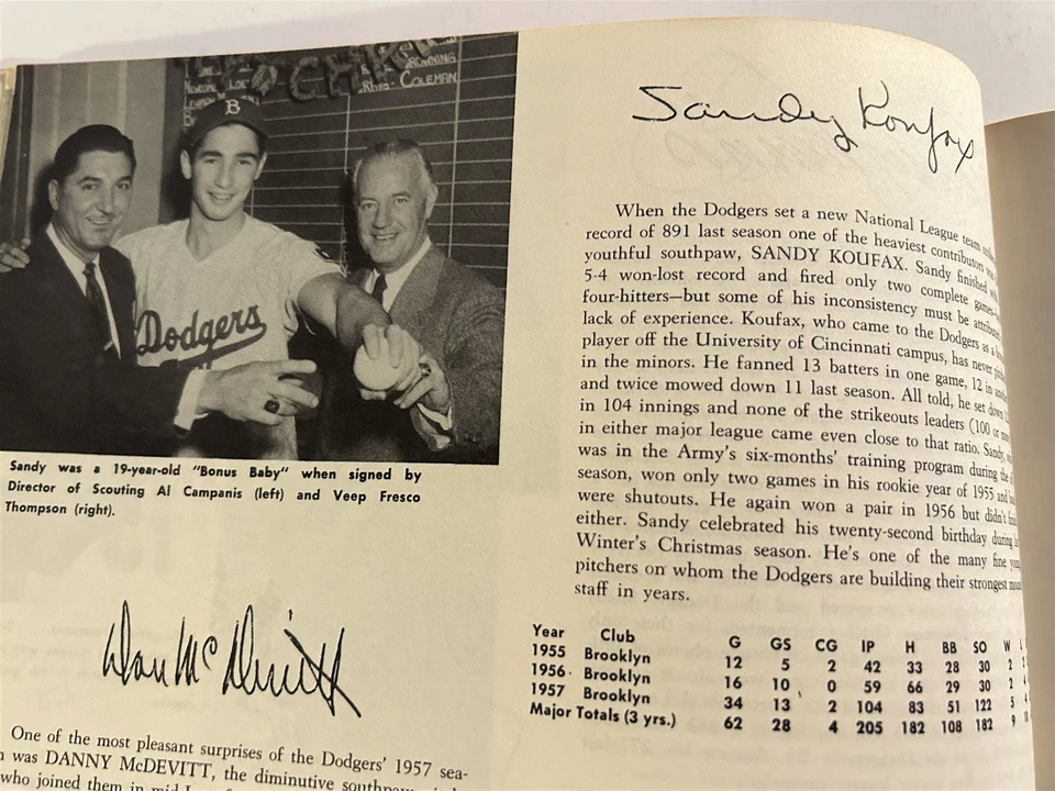 Anuario Sandy Koufax Don Drysdale Hodges Duke Snider 1958 de Los Angeles Dodgers Foto 2 de 4