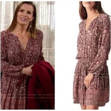 Faherty Dress Womens XSmall Rust Print Maroon Floral Long Sleeve Drop Boho