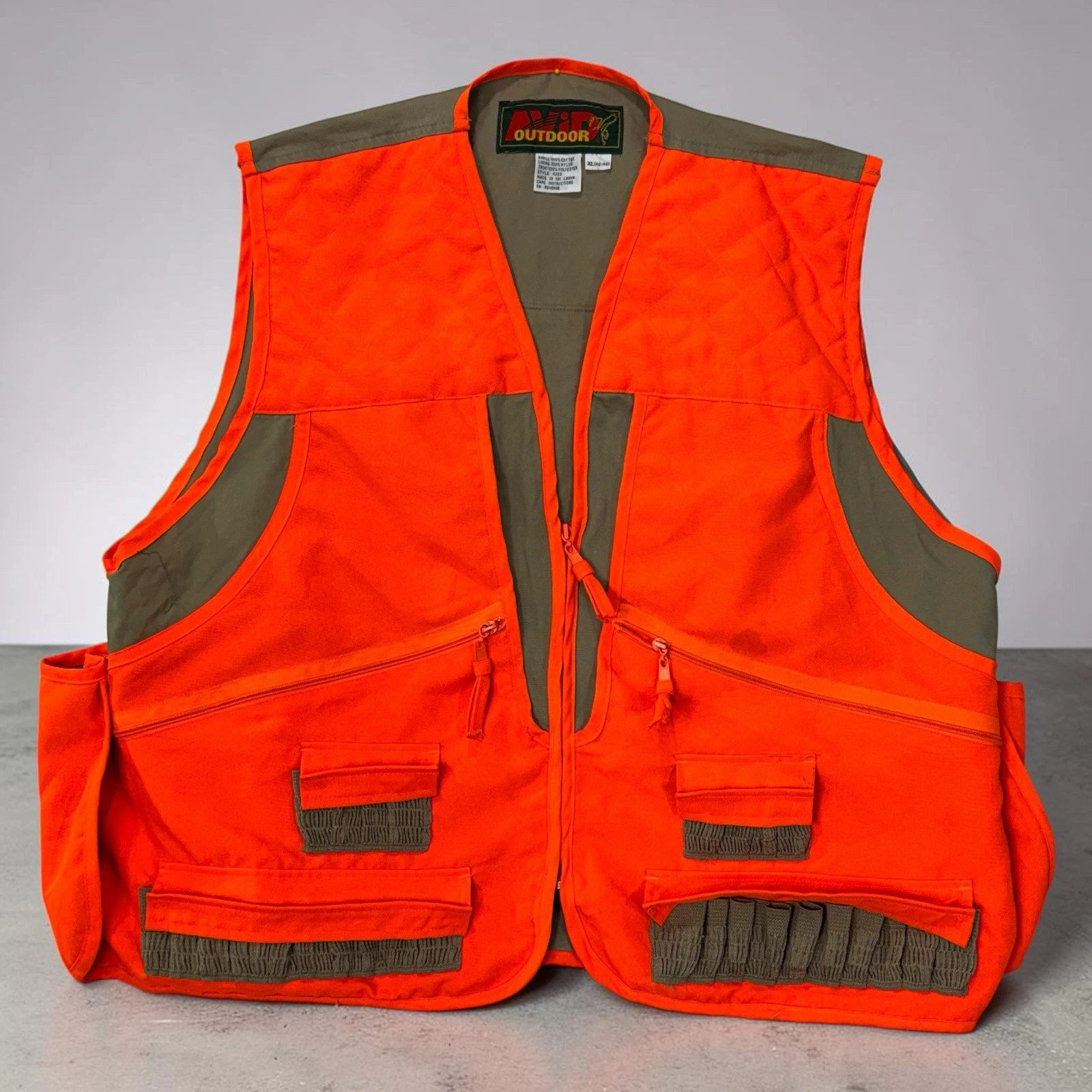 Avid Outdoor Hunting Vest Men’s XL Zip Up Brown Blaze Orange Zip Utility Pockets