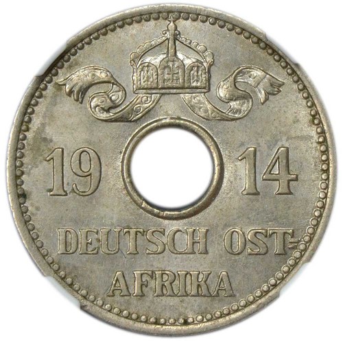 GERMAN EAST AFRICA (German Colony) 5 Heller 1914-J MS62 Wihelm II  