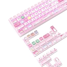 120 Key PBT Pudding Keycap Set ASA Profile Cute Cat Theme Pink Keycaps