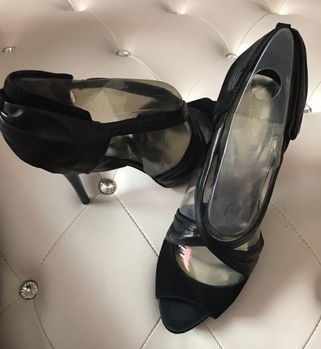 NEW RARE Guess by Marciano Madalia Black Leather/Suede Open Toe Pumps 11M $160 - Picture 6 of 12