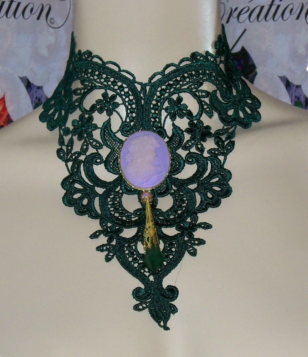 Collier Dentelle Baroque Camée La Rose - Bijou Fait Main Acier Inoxydable