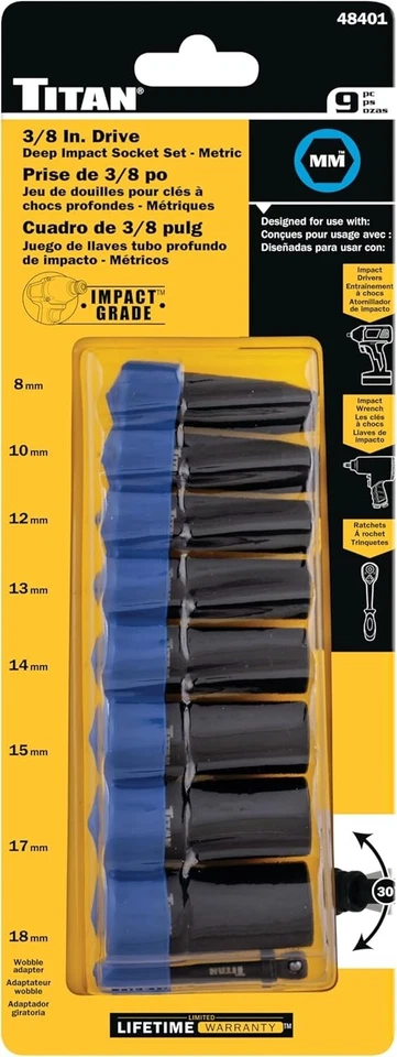 Titan 48401 9-Piece 3/8-Inch Drive Metric Deep Impact Socket Set - Image 3 of 3