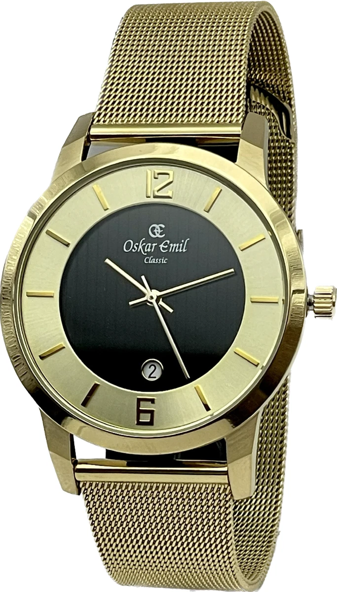 Oskar Emil Jupiter Classic Slimline Quality Gold Plated Watch Mesh Strap Gold