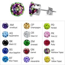 Stud Earrings Round Cubic Zirconia Birthstone Solid Sterling Silver 2mm-10mm