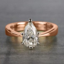 2 Ct Pear Cut Lab Created Diamond 14K Rose Gold Over Solitaire Engagement Ring