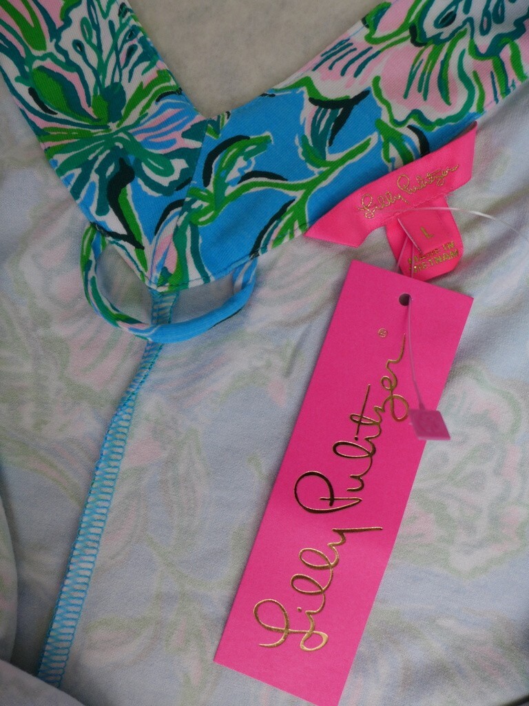 LILLY PULITZER Size L Madsen V-neck Belted Midi Dress Cumulus Blue Chick  Magnet | eBay