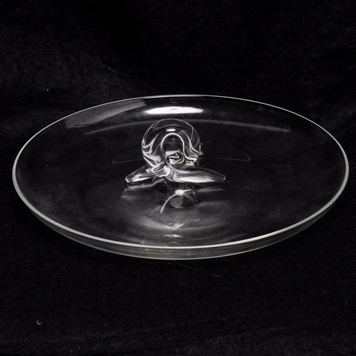 Steuben Crystal Art Glass Canape Dish with Scroll 10" Signed