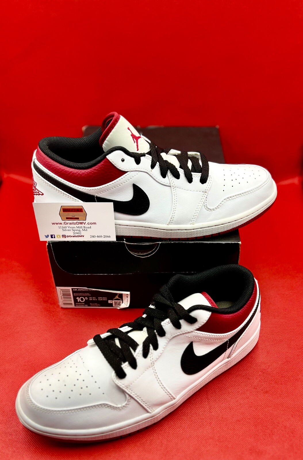Air Jordan Retro 1 Low White University Red Size 10.5… - Gem
