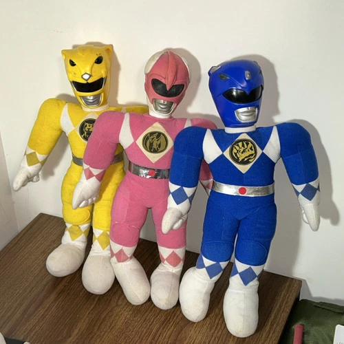 VTG Lot of 3 Saban Power Rangers Plush Action Figures Pink Yellow Blue 1993