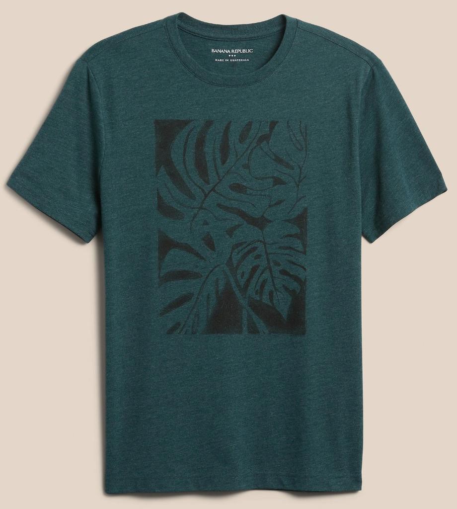 ★SATUR★ Banana Tree Graphic Short Sleeve T-Shirt Seradon M NWT Mens BANANA REPUBLIC Graphic Tee T-Shirt Monstera Leaf