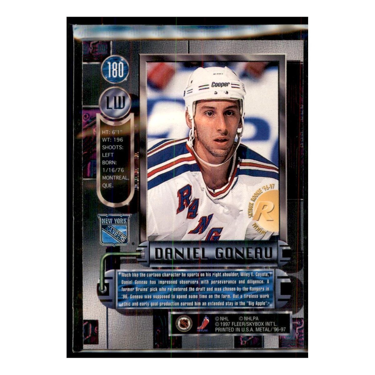 1996 Metal Universe #180 Daniel Goneau Rookie New York Rangers 