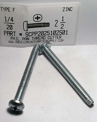 1/4-20X2-1/2 Pan Phillips Thread Cutting Screws Type F Steel Zinc Plated (100)