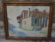 aquarelle ancienne / la maison des canons Le Fleix Dordogne / signé Léon Régnier