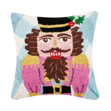 Peking Handicraft - Festive Gingham Nutcracker 16" Pillow - 31RN49C16SQ