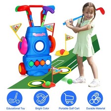 Kids Toddler Golf 4 Balls 4 Clubs 2 Holes 2 Flags Golf Cart Golf Game Toys Kit