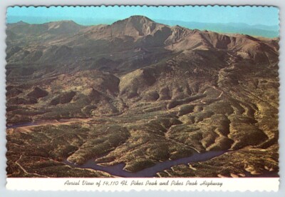 Postcard Colorado Pikes Peak ans Pikes Peak Highway Aerial View c1975