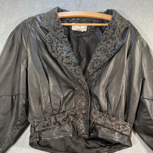 Maggie Lawrence Leather Jacket Womens Medium Black Animal Print Pleated  Grunge | eBay