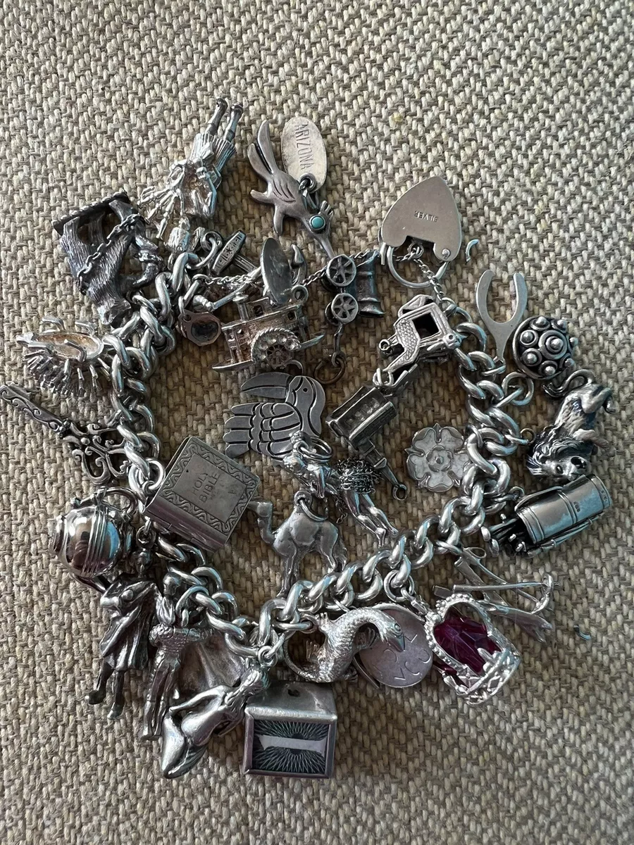 Vintage Sterling Silver Charm Bracelet 29 Charms