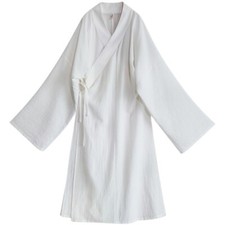 Men Women Chinese Hanfu White Sleeping Suit Ming Song Dynasty Round Neck Robe