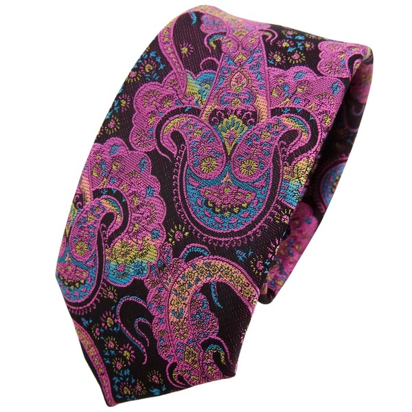 Schmale Tigertie Krawatte Lila Rosa TüRkis Paisley - Binder Tie-image
