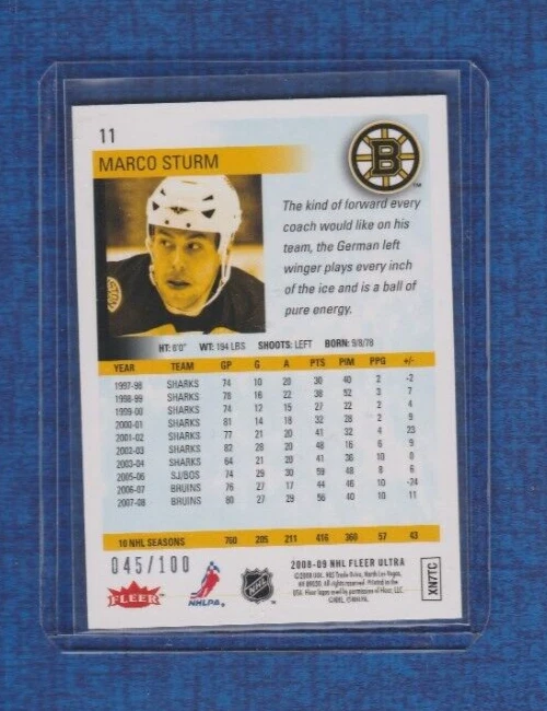 2008-09 Fleer Ultra ICE Medallion /100 # 11 Marco Sturm - Image 2 of 2