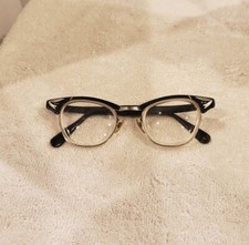 Vintage Glasses US Optical Cat Eye Black White Eyeglasses 1/10-12k 24 GF 5 1/2