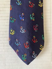 Alynn Neckwear Men's Necktie Tie Silk Satin Anchors Aweigh Made in USA 57"